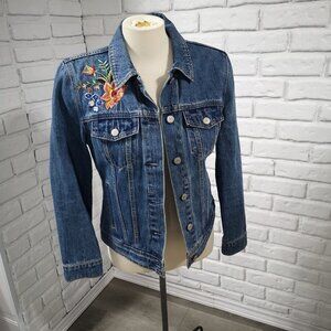 Old Navy Ladies Medium Wash Size Medium Jean Jacket with Embroidery